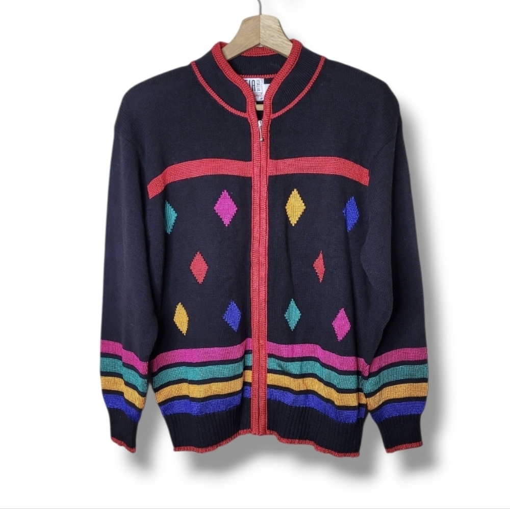 FIA Italia Vintage 80s Cardigan Sweater Hand-Loomed Size M